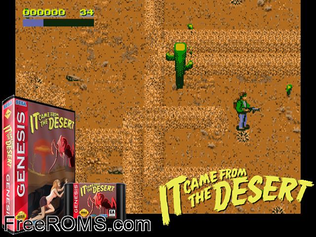 It Came From The Desert (Beta) Genesis game showing 3D box cover and gameplay screenshot