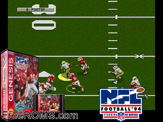 Joe Montana NFL '94 Genesis game showing 3D box cover and gameplay screenshot