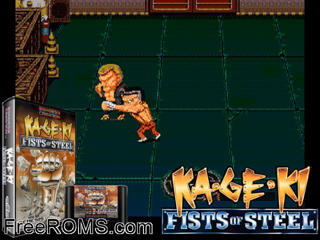 Ka-Ge-Ki - Fists of Steel Genesis game showing 3D box cover and gameplay screenshot