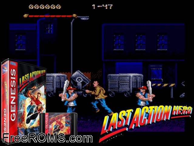 Last Action Hero Genesis game showing 3D box cover and gameplay screenshot