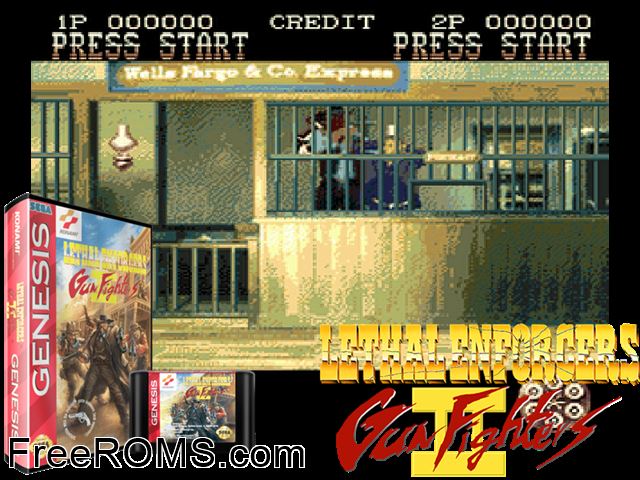 Lethal Enforcers 2 Genesis game showing 3D box cover and gameplay screenshot