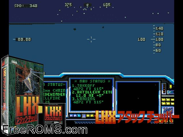 LHX Attack Chopper (Japan) Genesis game showing 3D box cover and gameplay screenshot