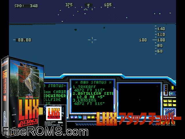 LHX Attack Chopper Genesis game showing 3D box cover and gameplay screenshot