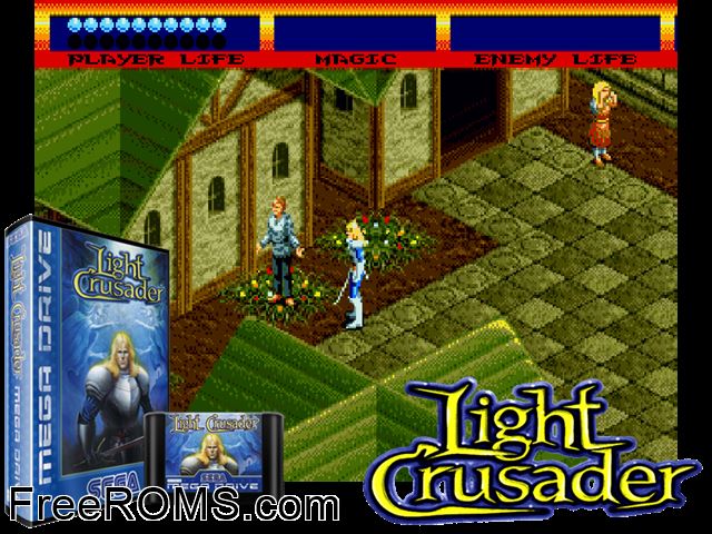 Light Crusader Genesis game showing 3D box cover and gameplay screenshot