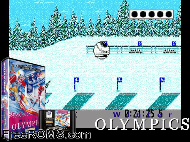 Lillehammer '94 Genesis game showing 3D box cover and gameplay screenshot