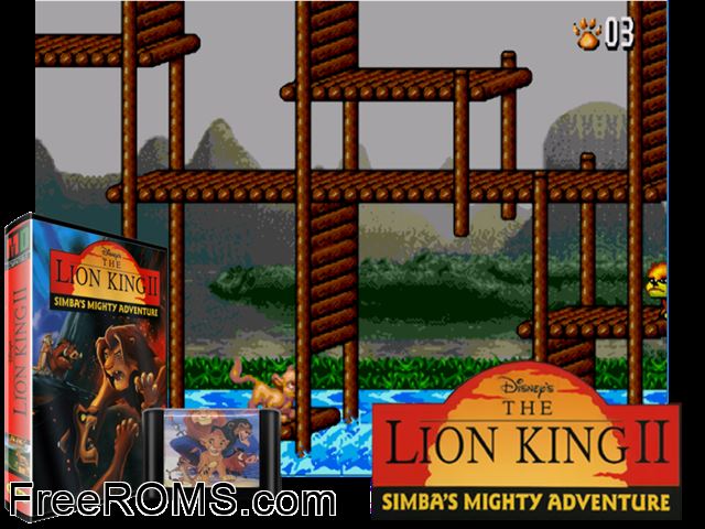 Lion King II, The Genesis game showing 3D box cover and gameplay screenshot