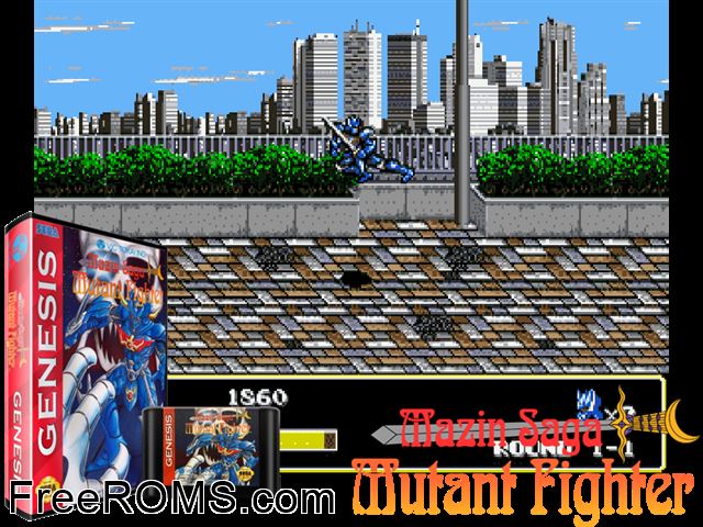 Mazin Saga (Beta) Genesis game showing 3D box cover and gameplay screenshot