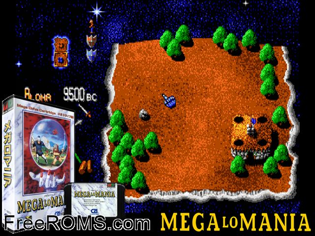 Mega Lo Mania (Japan) Genesis game showing 3D box cover and gameplay screenshot