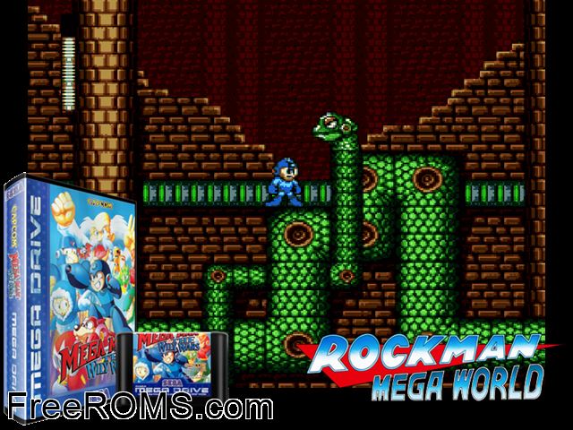 Megaman The Wily Wars Genesis game showing 3D box cover and gameplay screenshot