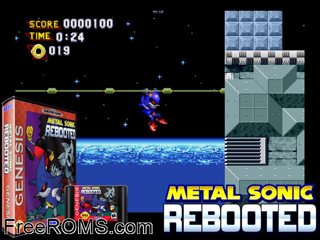 Metal Sonic (S1 Hack) Genesis game showing 3D box cover and gameplay screenshot