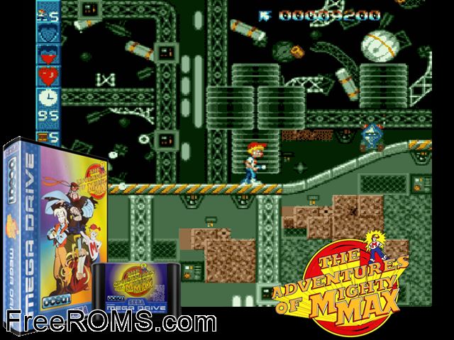 Mighty Max Genesis game showing 3D box cover and gameplay screenshot