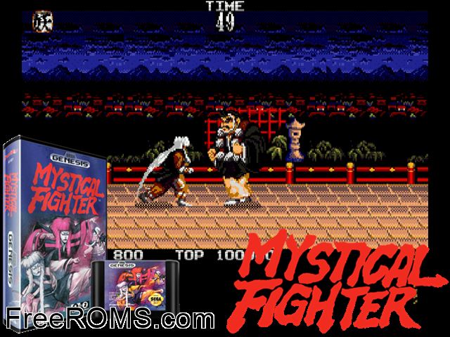 Mystical Fighter Genesis game showing 3D box cover and gameplay screenshot