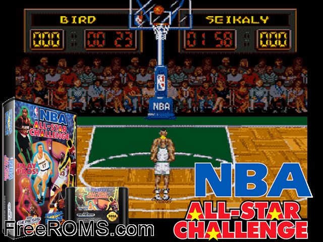 NBA All-Star Challenge Genesis game showing 3D box cover and gameplay screenshot