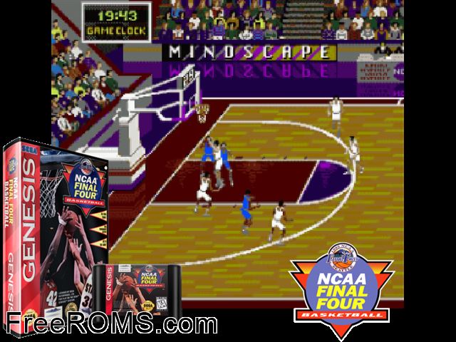 NCAA Final Four College Basketball Genesis game showing 3D box cover and gameplay screenshot