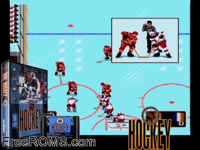NHL Hockey 92 Genesis game showing 3D box cover and gameplay screenshot