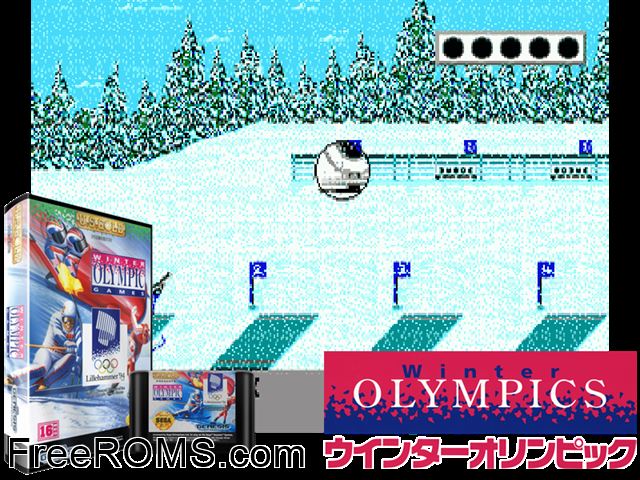 Olympic Winter Games - Lillehammer 94 Genesis game showing 3D box cover and gameplay screenshot
