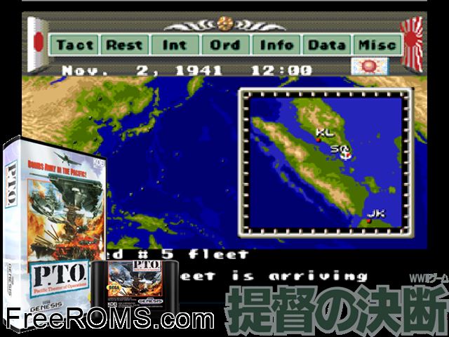 Pacific Theater of Operations Genesis game showing 3D box cover and gameplay screenshot