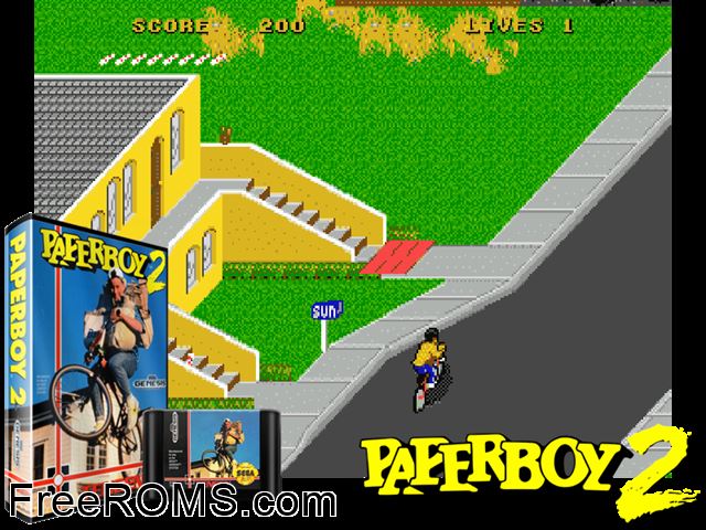 Paperboy II Genesis game showing 3D box cover and gameplay screenshot