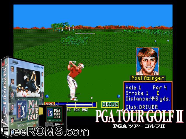 PGA Tour Golf II (Japan) Genesis game showing 3D box cover and gameplay screenshot