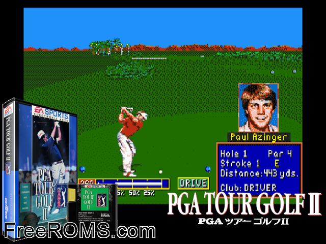PGA Tour Golf II Genesis game showing 3D box cover and gameplay screenshot