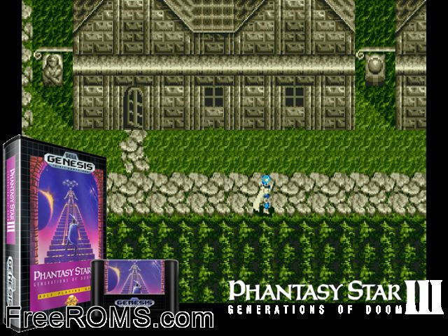 Phantasy Star III Genesis game showing 3D box cover and gameplay screenshot