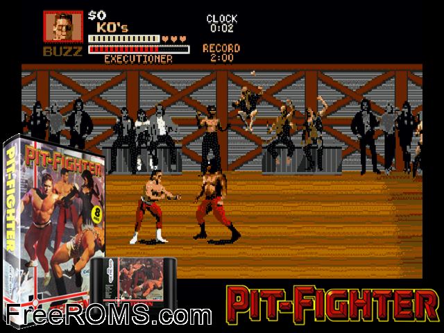Pit-Fighter Genesis game showing 3D box cover and gameplay screenshot