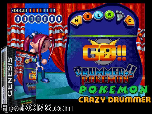 Pokemon Crazy Drummer Genesis game showing 3D box cover and gameplay screenshot