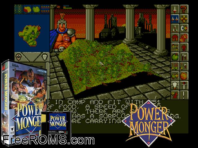 Power Monger (Japan) Genesis game showing 3D box cover and gameplay screenshot