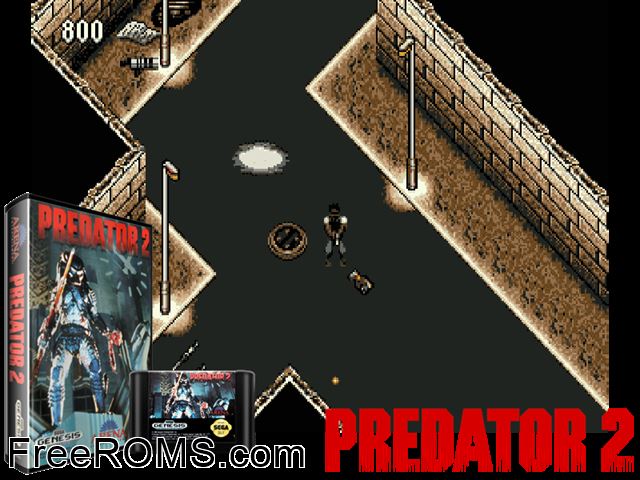 Predator 2 Genesis game showing 3D box cover and gameplay screenshot