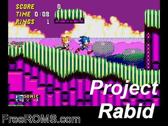 Project Rabid by Rabid (S2 Hack) Genesis game showing 3D box cover and gameplay screenshot