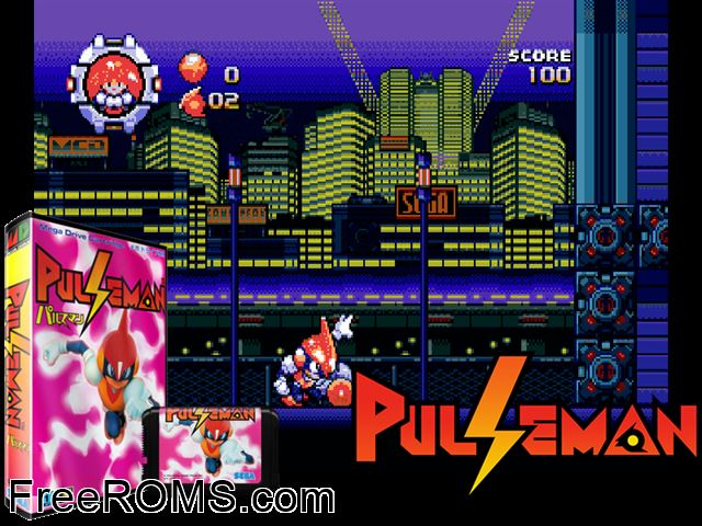 Pulseman (Japan) Genesis game showing 3D box cover and gameplay screenshot