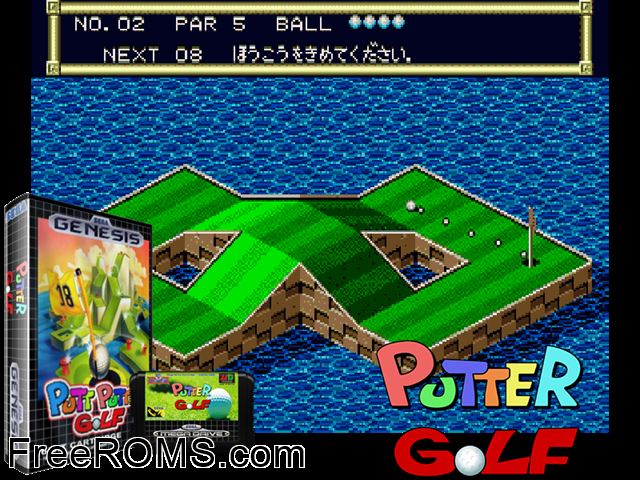 Putter Golf (Japan) Genesis game showing 3D box cover and gameplay screenshot