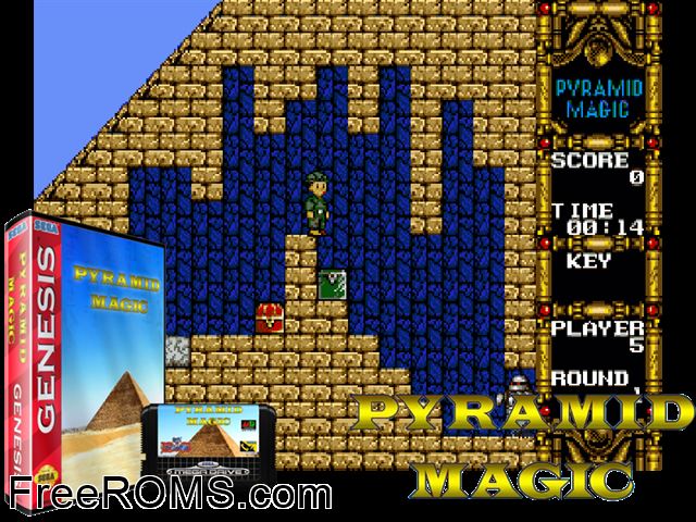 Pyramid Magic (Japan) Genesis game showing 3D box cover and gameplay screenshot
