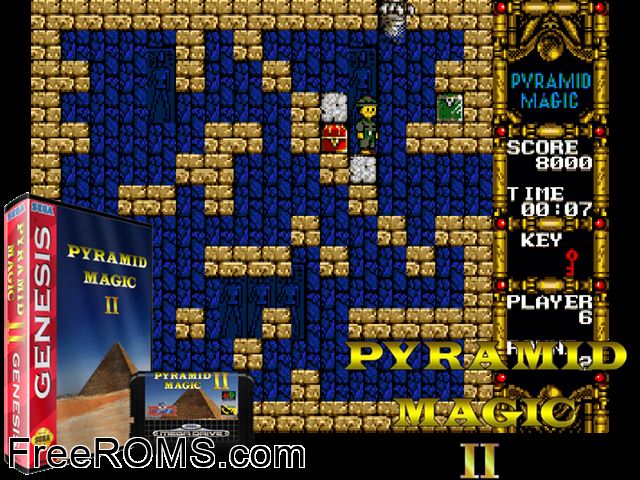 Pyramid Magic II (Japan) Genesis game showing 3D box cover and gameplay screenshot