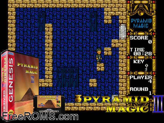Pyramid Magic III (Japan) Genesis game showing 3D box cover and gameplay screenshot