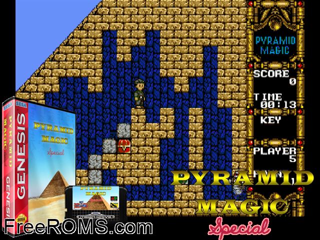 Pyramid Magic Special (Japan) Genesis game showing 3D box cover and gameplay screenshot