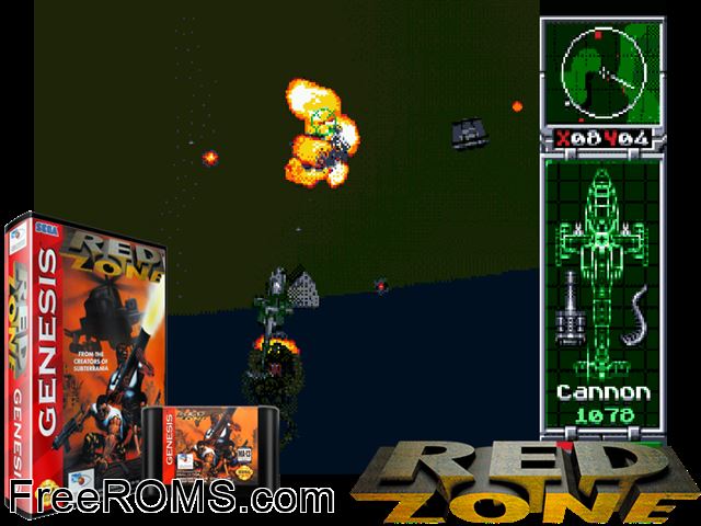 Red Zone Genesis game showing 3D box cover and gameplay screenshot