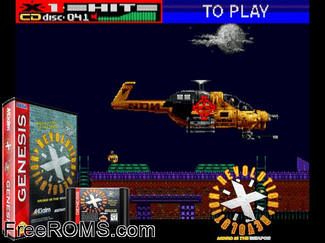 Revolution X Genesis game showing 3D box cover and gameplay screenshot