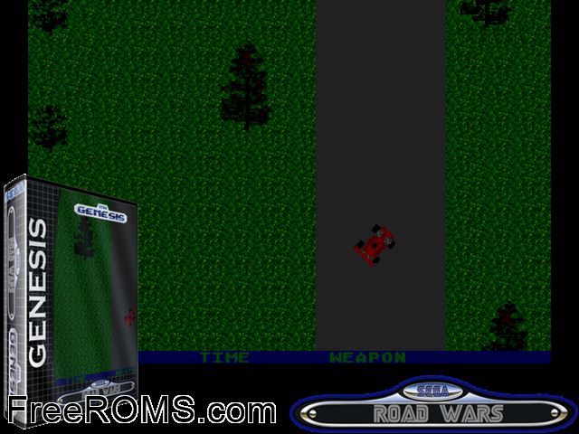 Road Wars 2000 Genesis game showing 3D box cover and gameplay screenshot