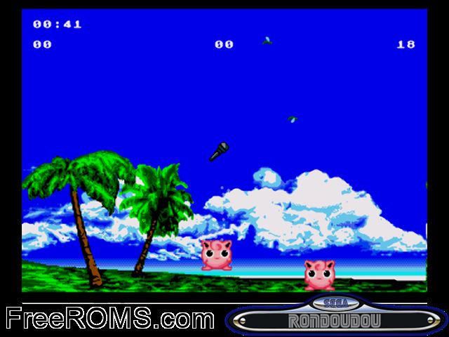 Rondoudou by Fonzie (Public Domain) Genesis game showing 3D box cover and gameplay screenshot