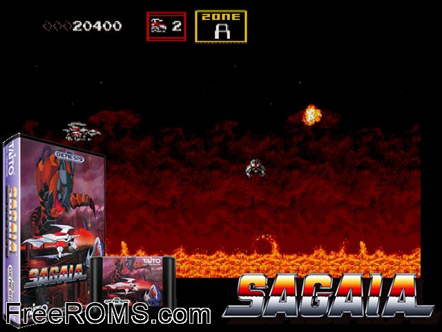 Sagaia Genesis game showing 3D box cover and gameplay screenshot