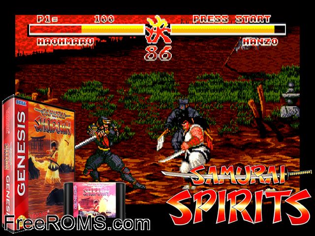Samurai Shodown Genesis game showing 3D box cover and gameplay screenshot