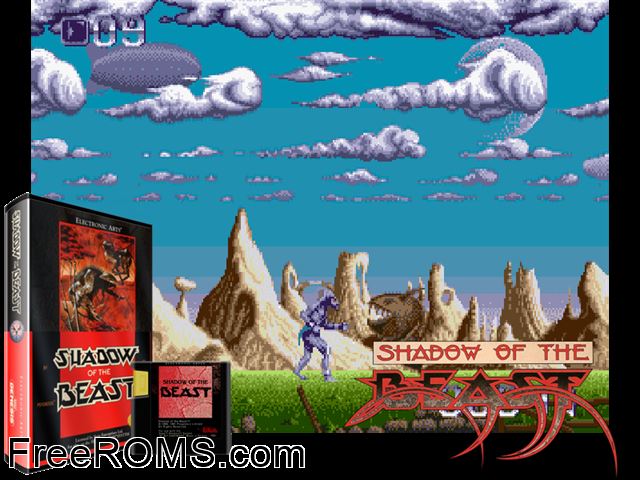 Shadow of the Beast Genesis game showing 3D box cover and gameplay screenshot