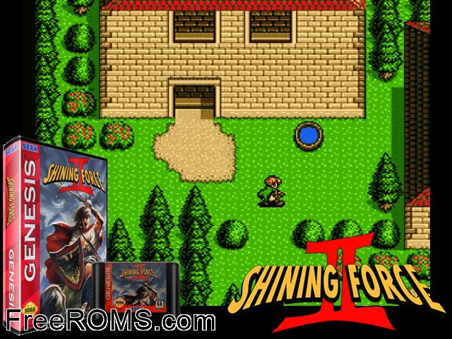 Shining Force II Genesis game showing 3D box cover and gameplay screenshot