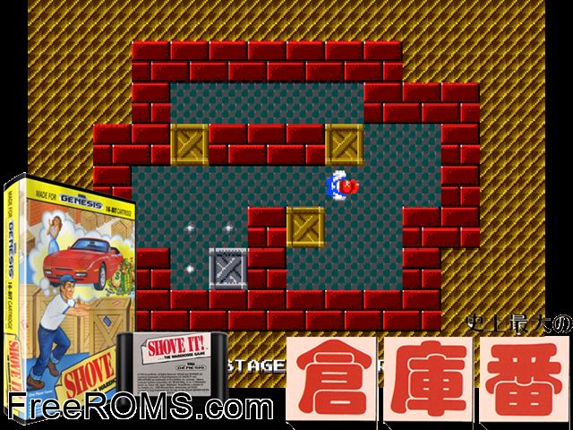 Shove It Genesis game showing 3D box cover and gameplay screenshot