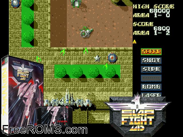 Slap Fight (Japan) Genesis game showing 3D box cover and gameplay screenshot