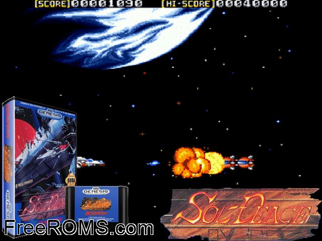 Sol-Deace Genesis game showing 3D box cover and gameplay screenshot