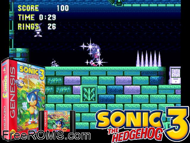 Sonic 3 Genesis game showing 3D box cover and gameplay screenshot