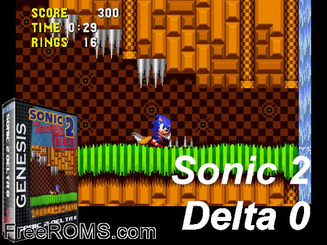 Sonic 2 Delta V0.19 by Esrael (S2 Hack) Genesis game showing 3D box cover and gameplay screenshot