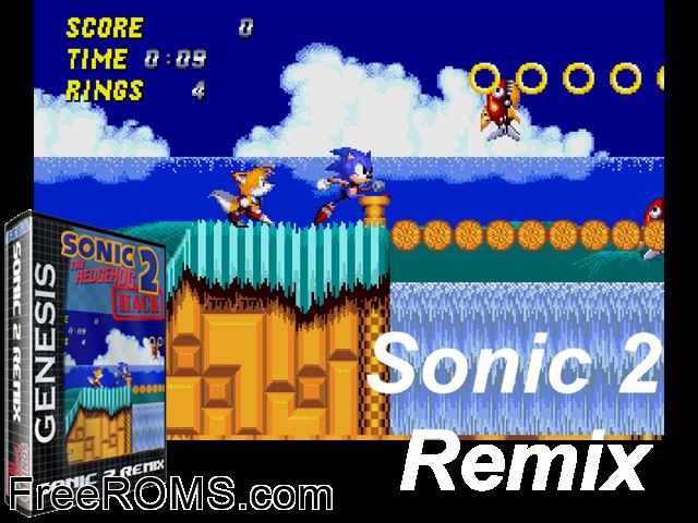 Sonic 2 Remix V0.60e by Ordos Alpha (S2 Hack) Genesis game showing 3D box cover and gameplay screenshot